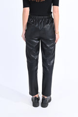 Tie Waist Faux Leather Tapered Pant