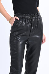 Tie Waist Faux Leather Tapered Pant