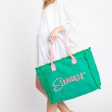 Rope Letter Fringed Canvas Tote Bag