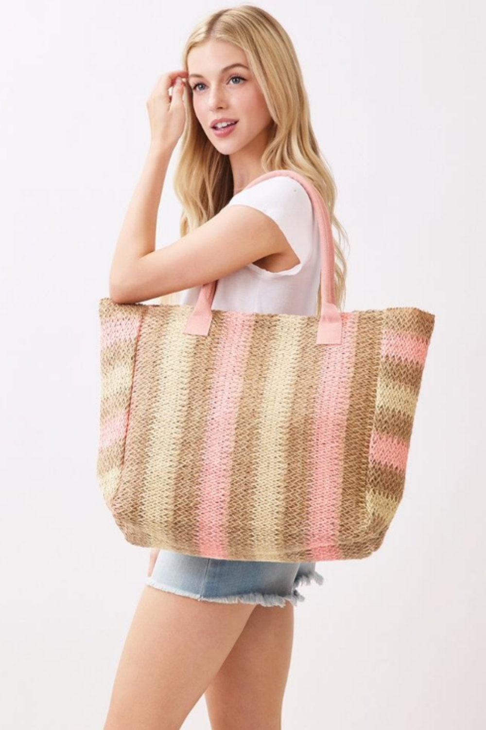 Multi Color Straw Tote Bag