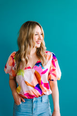 Puff Sleeve Printed Bodysuit