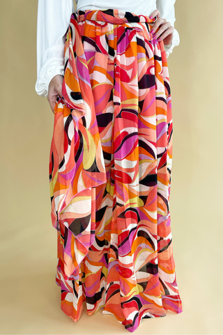 Abstract Print Chiffon Maxi Skirt