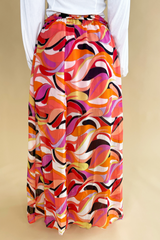 Abstract Print Chiffon Maxi Skirt