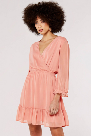 Long Sleeve Chiffon V Neck Dress
