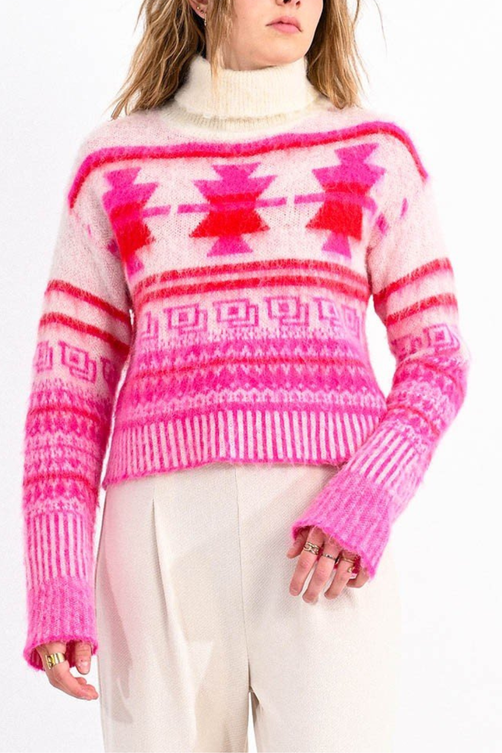 Printed Color Pop Turtleneck Sweater