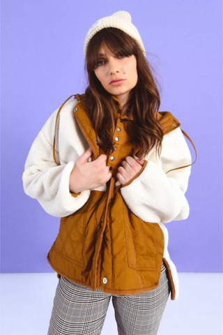 Sherpa Mixed Zip Up Jacket