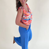 Printed V Neck Tie Shoulder Tank - The 308 Boutique