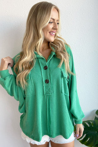 Collared Oversized Button Up Pullover