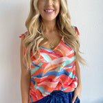 Printed V Neck Tie Shoulder Tank - The 308 Boutique