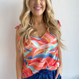 Printed V Neck Tie Shoulder Tank - The 308 Boutique