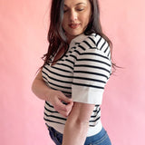 3/4 Sleeve Striped Sweater