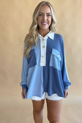 Colorblock Oversized Collar Button Up