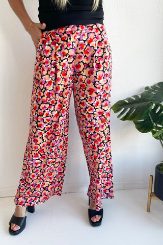 Button Front Printed Flowy Pant