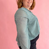 Long Sleeve Tie Front Top Shirred Back