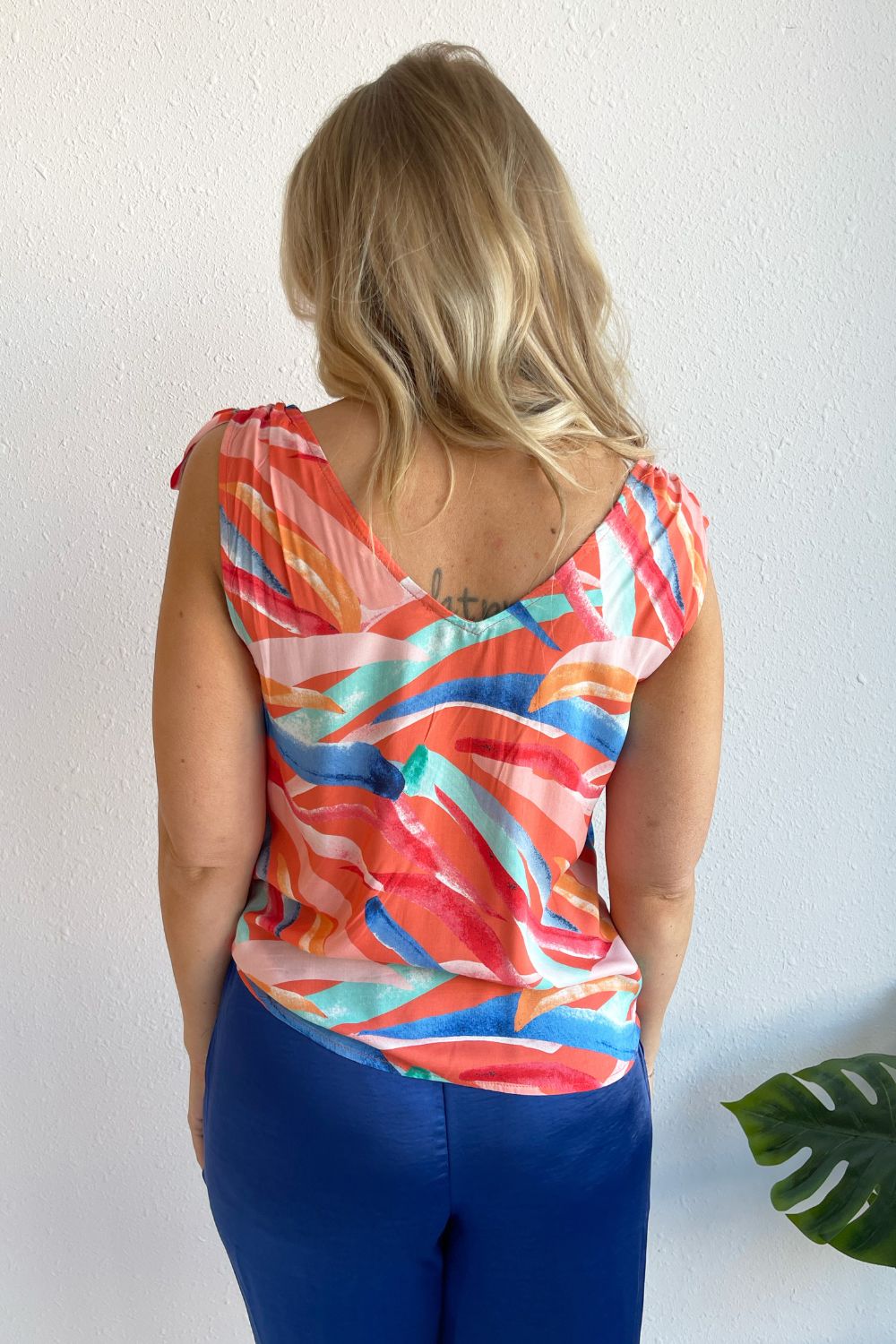 Printed V Neck Tie Shoulder Tank - The 308 Boutique