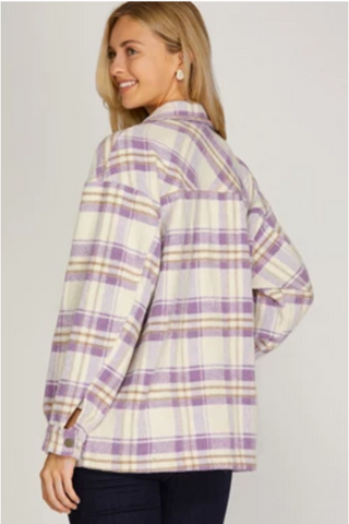Button Front Plaid Shacket