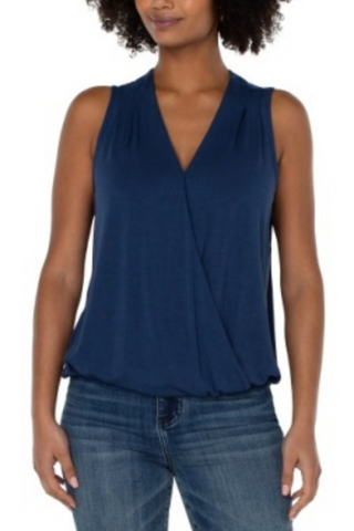 Sleeveless V Neck Drape Front Top