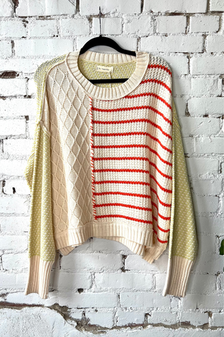 Mixed Knit Striped Sweater