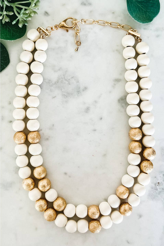 Wood & Gold Ball Statement Necklace