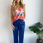 Printed V Neck Tie Shoulder Tank - The 308 Boutique