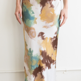 Blotted Print Satin Midi Skirt