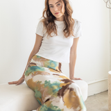 Blotted Print Satin Midi Skirt