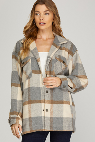 Plaid Button Up Pocket Shacket