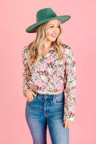 Vee Long Sleeve Overlap Blouse