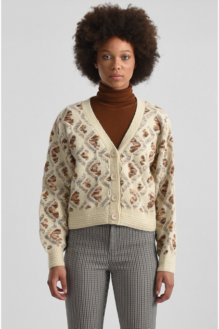 Printed Button Up Sweater Cardigan