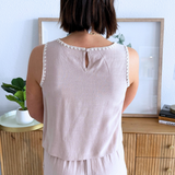 Embroidered Soft Linen Blend Square Neck Tank