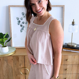 Embroidered Soft Linen Blend Square Neck Tank