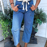 Polka Dot Denim Barrel Pants