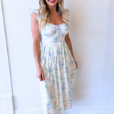 Flutter Sleeve Floral Print Midi Dress