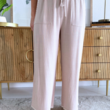 Soft Linen Elastic Tie Waist Ankle Pant