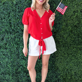 Short Sleeve Button Down Tie Top
