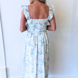Flutter Sleeve Floral Print Midi Dress