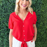Short Sleeve Button Down Tie Top