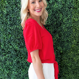 Short Sleeve Button Down Tie Top