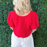 Short Sleeve Button Down Tie Top