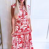 Floral Geometric Tiered Maxi Dress