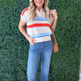 Collared Striped Sweater Top - The 308 Boutique
