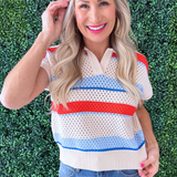 Collared Striped Sweater Top - The 308 Boutique