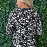 3/4 Sleeve Button Front Woven Top w/ Ruffle Details