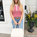 Textured Half Button Sleeveless Knit Top