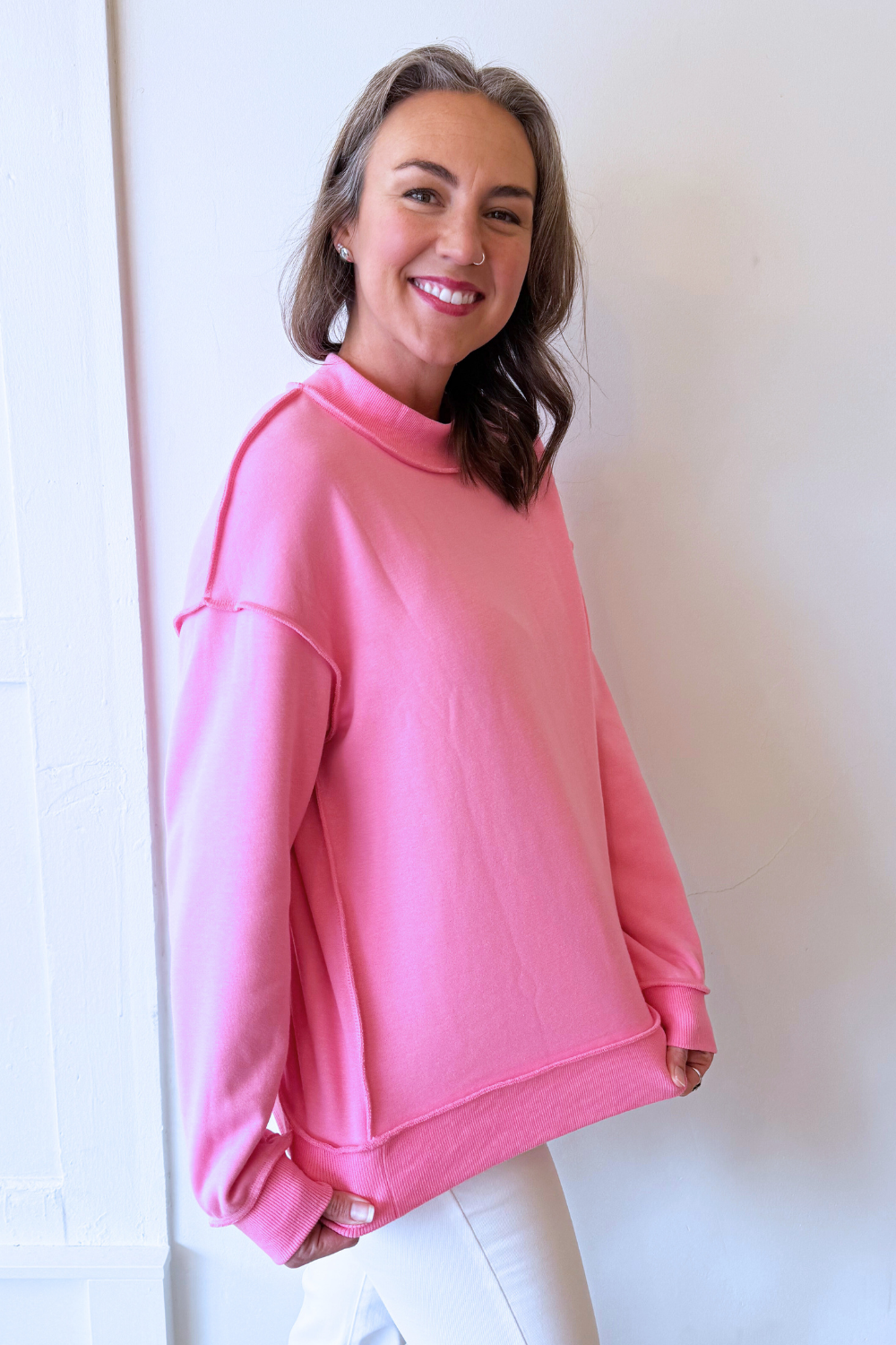 Oversize Drop Shoulder Reversible Mock Neck Sweatshirt - The 308 Boutique