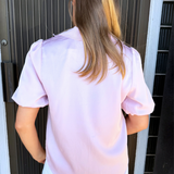 Collared Puff Sleeve Collared V-Neck Blouse