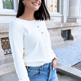 Long Sleeve Button Front Cardigan Sweater w/ Ruffles