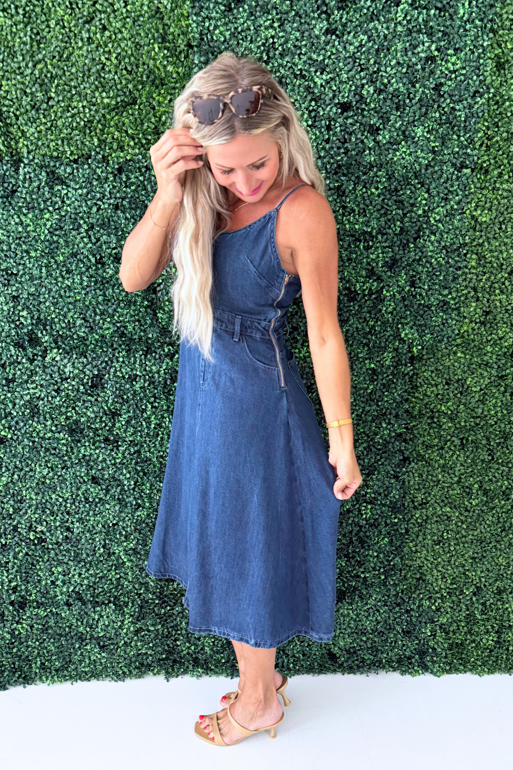 Criss Cross Back Denim Dress Medium / Denim Blue