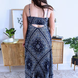 Bandana Print Pleated Maxi Dress