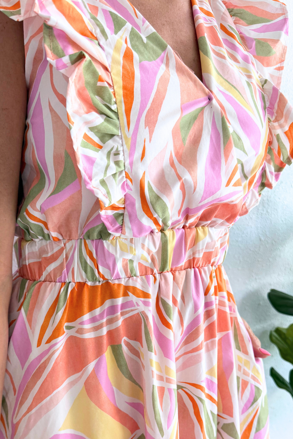 Flutter Sleeve V-Neck Midi Dress